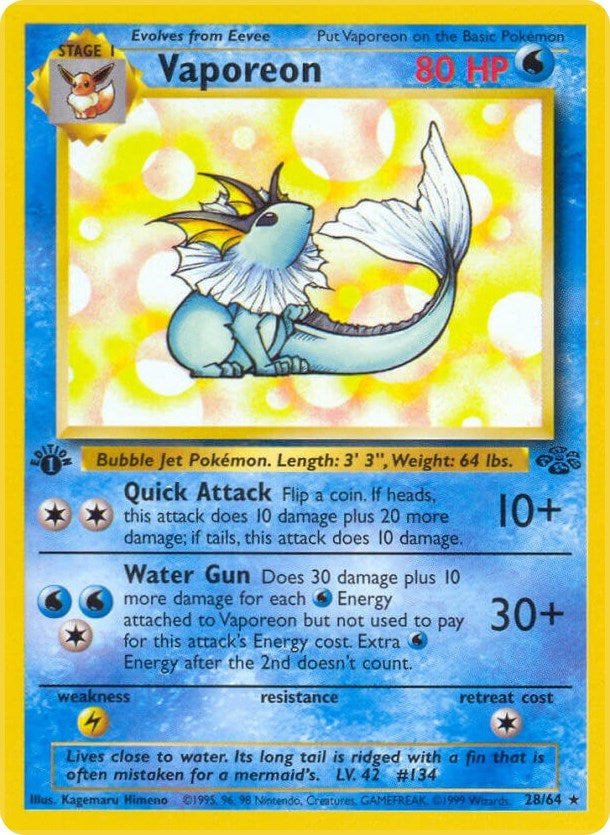 Vaporeon (28) (28/64) (1st Edition) [Jungle]