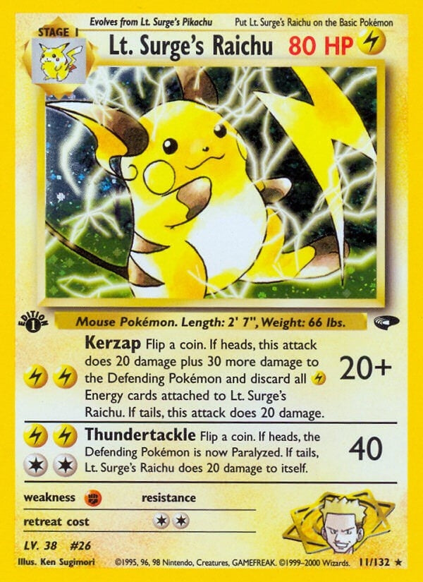 Lt. Surge's Raichu (011/132) (1st Edition Holofoil) [Gym Challenge]